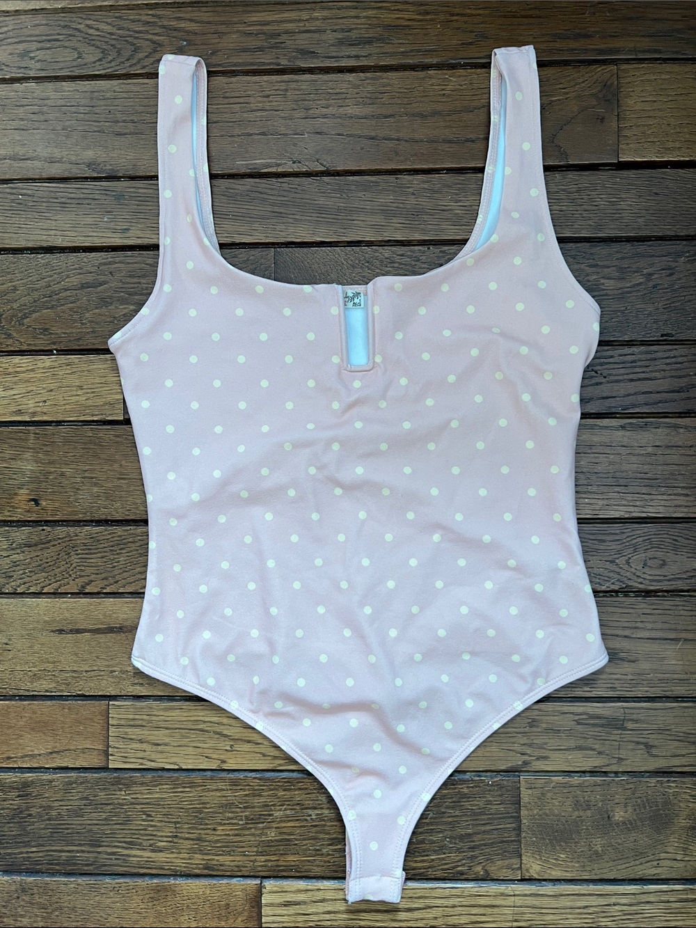 Free People Peachy Yellow Polka Dot Bodysuit Thong Back Size Medium NWT